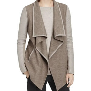 Vince Mixed Media Wool/Leather Waterfall Cardigan  (Sz:XS) 18.5" PTP/22" long